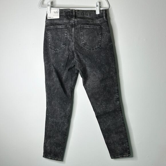 Gap 1969 Jean Women 32 Black Sculpt Stretch Mid Rise True Skinny Distressed NWT - Picture 2 of 8